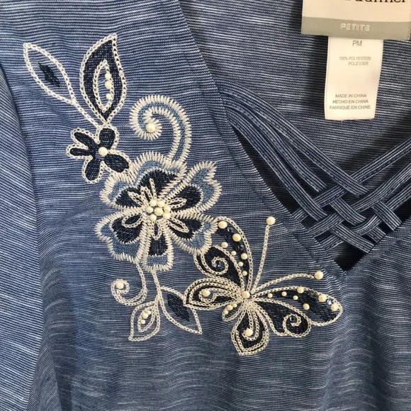 Alfred Dunner blue 3/4 sleeve blouse size PM - Picture 4 of 14